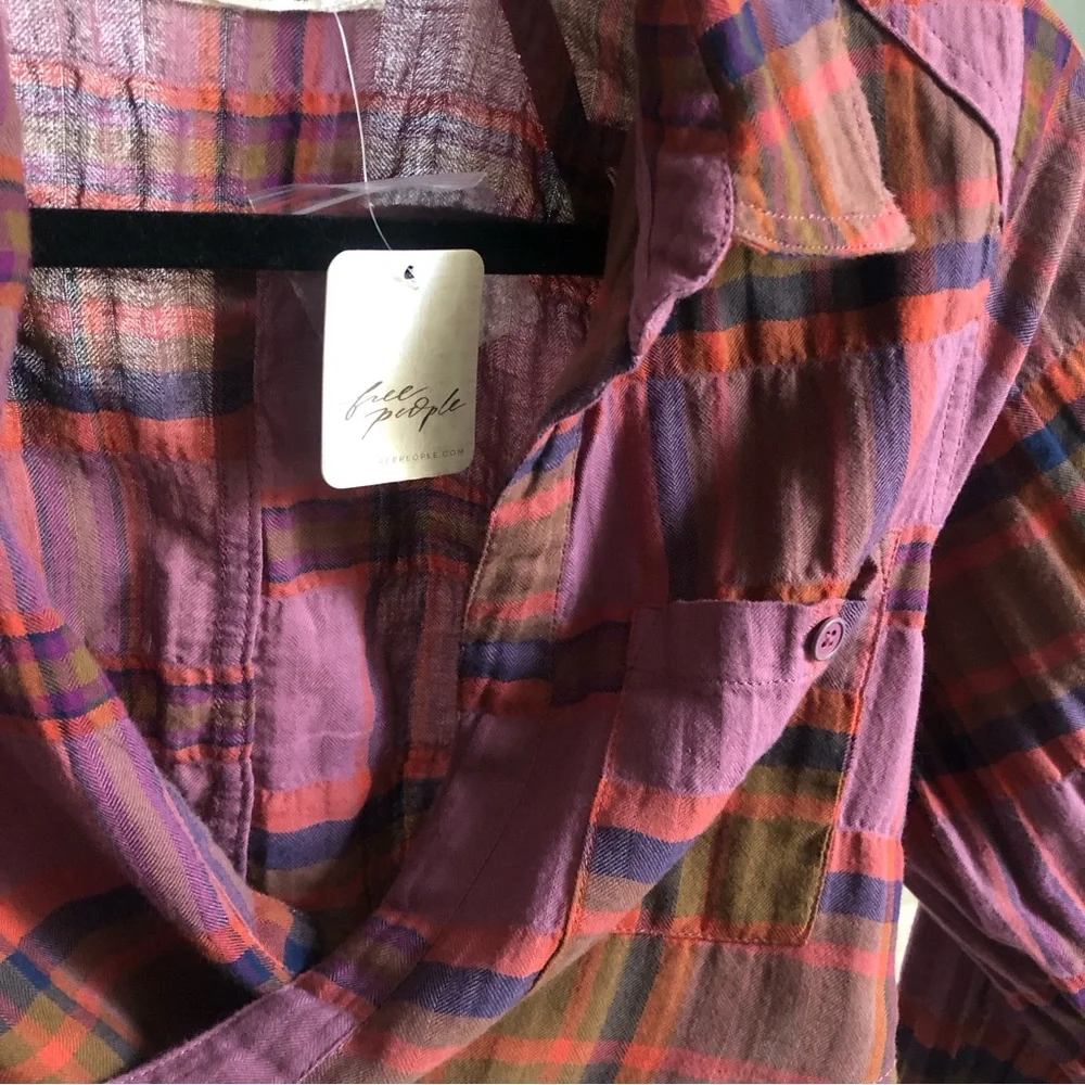 Free People We The Free Purple One Way Plaid Wrap Top Size Xs Crop Top NWT